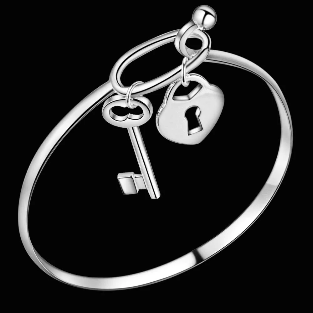Wholesale Sterling Solid Silver Jewelry Key Lock Bangle Gifts for Women AK029
