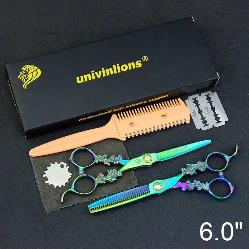 6055-Kit Box 6 дюймов univinlions Rainbow 440C Профессиональные Парикмахерские ножницы Парикмахерские стрижки Парикмахерские ножницы японские ножницы для стрижки волос - Цвет: 6055-Kit Box