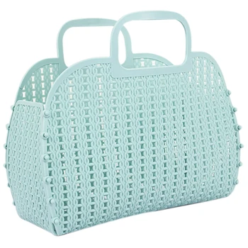 

Folding Practical Knit Portable Storage Basket Plastic Woven Basket Hollow Basket Fruit Snack Basket Bag Bathroom Bath Basket