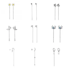 

INZATT Real 925 Sterling Silver Zircon Heart Moon Round Star Long Chain Tassel 14K Stud Earrings For Women Trendy Fine Jewelry