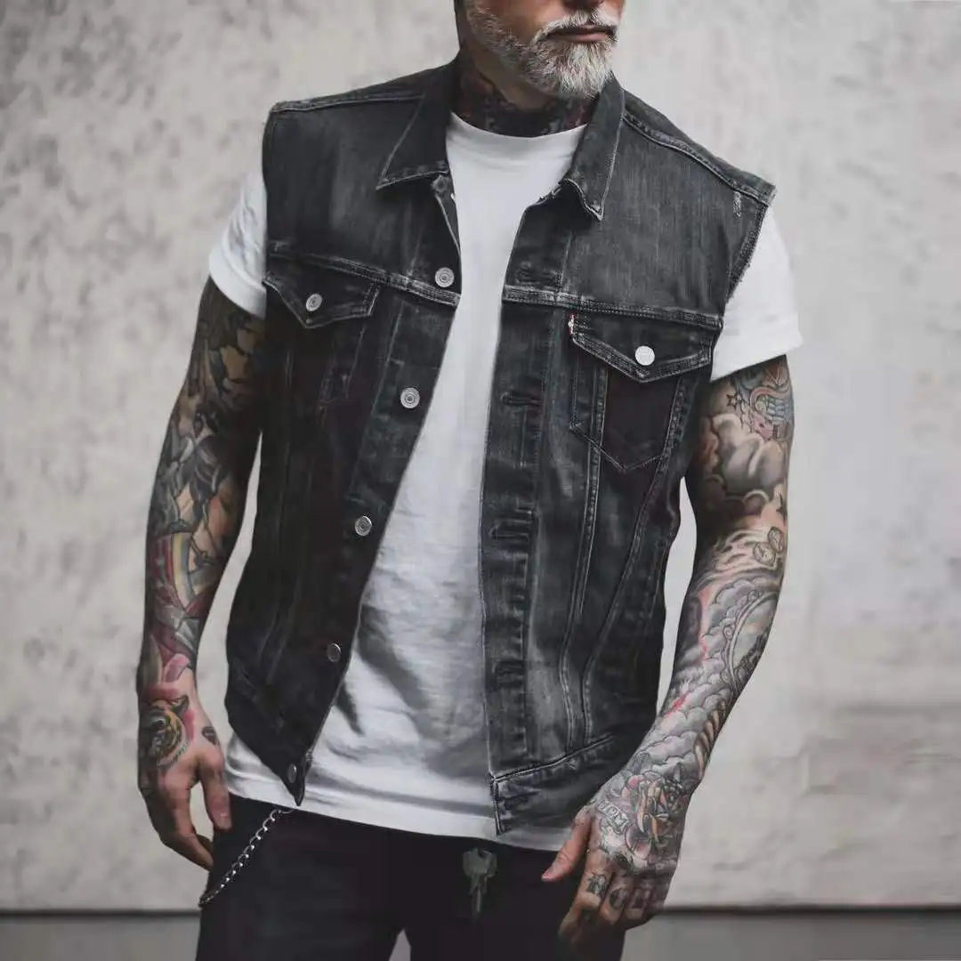 Men Punk Rock Cotton Denim Vest Men Outdoor Casual Motorcycle Waistcoat  Male Hiphop Vest Black M at Amazon Men's Clothing store