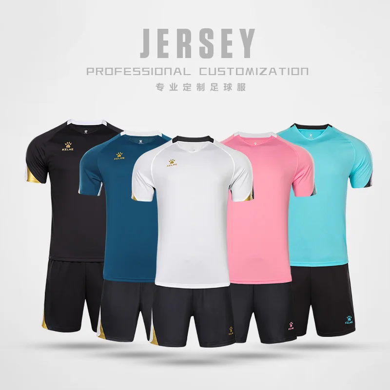 KELME Soccer Jerseys Men Football Uniforms Tracksuit Sportswear Customize Football Team Shirt Short Sleeve Soccer Suit 8151ZB1004