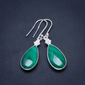 

Natural Malachite Handmade Unique 925 Sterling Silver Earrings 1.75" B2769