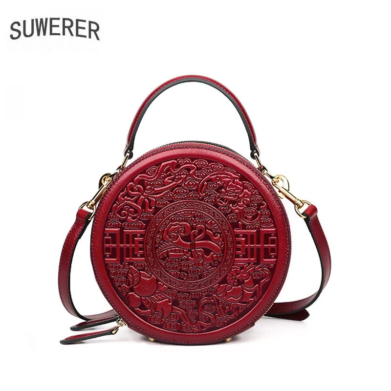 SUWERER Women Genuine Leather bag fashion cowhide Embossed bag luxury handbags women bags designer famous brand women bags