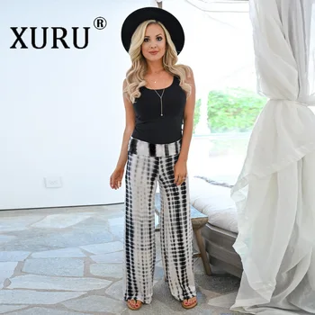 

XURU Tie-dye Printed Wide-leg Pants Casual Pants Spring 2020 New Women's Wide-leg Pants