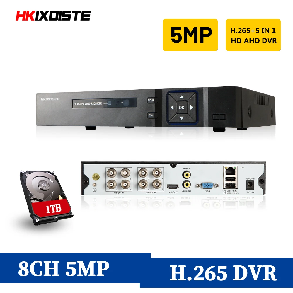 Видеорегистратор HKIXDISTE 8 каналов NVR Onvif 1080P поддержка AHD/аналоговых/TVI/CVI/IP-камер P2P
