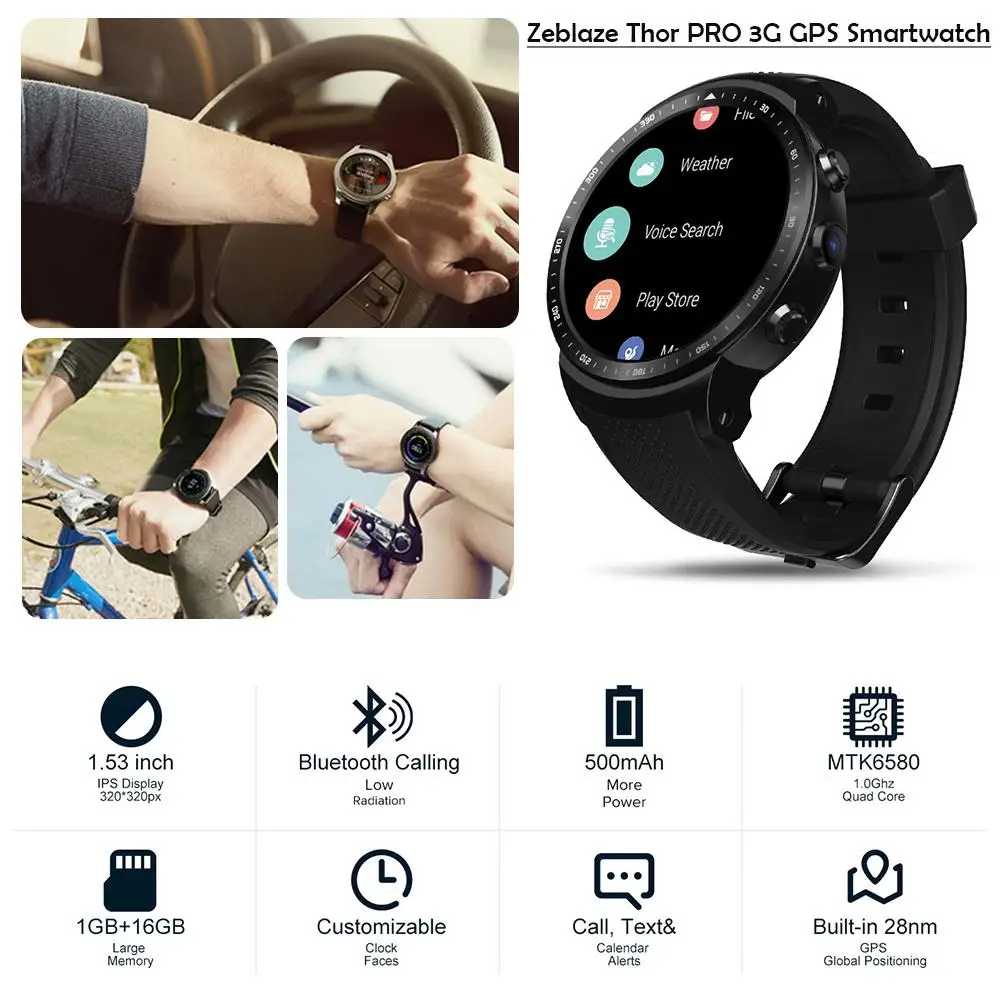 New Zeblaze Thor PRO Smart Watch MTK6580 1.0GHz 1GB+16GB Smart Watch BT 4.0 Wearable Devices Pedometer for Fitness Sport Watch