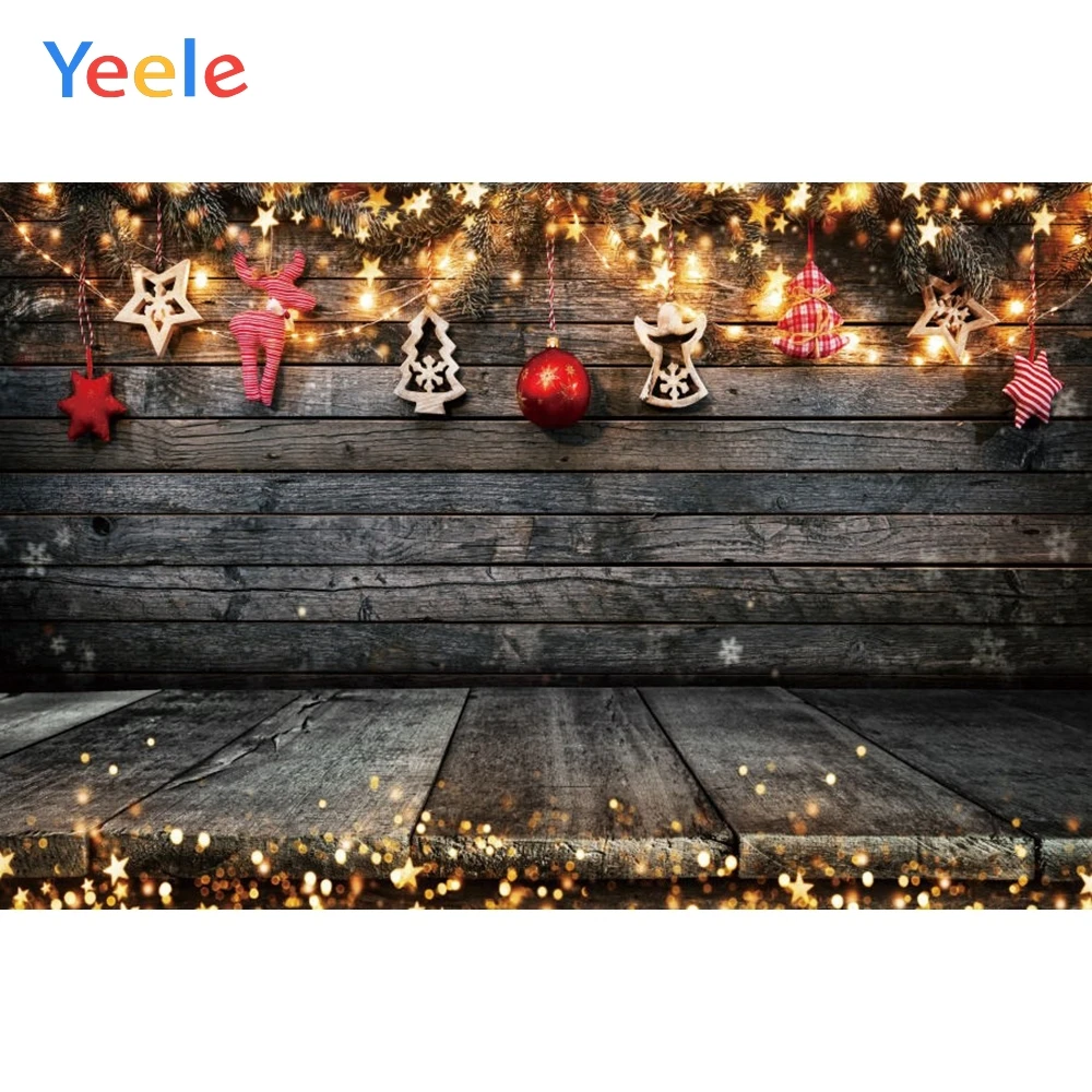 

Photophone Christmas Tree Backdrop Winter Snow Gift Ball Wood Board Vinyl Photography Background For Photo Studio Photocall