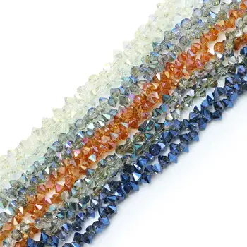 

95pcs/lot Plated Bicone Crystal Beads With Cross Hole 6mm Czech Glass Faceted Beads Needlework Accessories For Jewelry