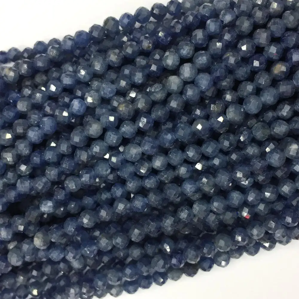 Натуральные синие сапфировые граненые круглые бусины 1" 06093
