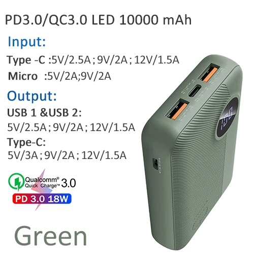 PD 3.0 LED Display ROCK мини беспроводной внешний аккумулятор 10000 мАч светодиодный 18 Вт Тип C PD QC 3,0 внешний аккумулятор для iPhone X Xr Xs Max 8 - Цвет: PD 3.0 LED Display