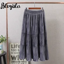 Blvyisla, XXXL, большие размеры, плотная теплая зимняя бархатная многослойная плиссированная юбка, женские большие юбки средней длины, Ретро стиль