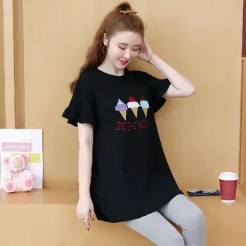 

Fat mm large women's 2020 summer new Korean loose print round neck Short Sleeve T-Shirt Medium Length top trend