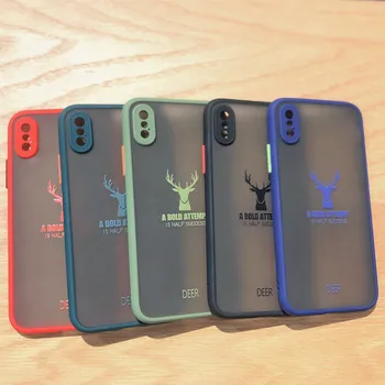 

200pcs/lot Color Frame Deer Head Pattern Transparent Matte Phone Case For iPhone 6 7 8 Plus X XS XR XS Max 11 Pro Max Back Cover