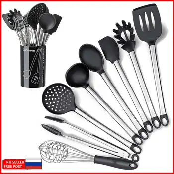 

9 pcs/set Silicone Handle Cookware Silica Gel Utensils Kitchenware Non-Stick Pan Shovel Spoon Spatula Kitchen Cooking Tool Set