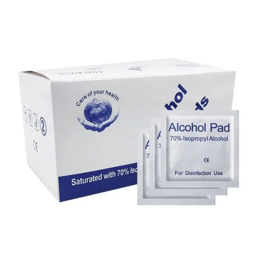 100pcs/Box Portable Alcohol Swabs Wipes Disposable Wound Disinfection Pad Antiseptic Cleaning Sterilization First Aid Home