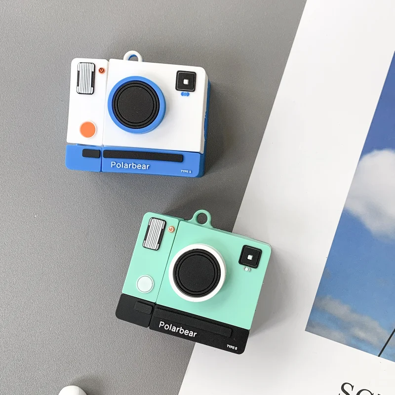 

Earphone Case For AirPods Case 3D Cartoon camera Protective Cover For Apple Air pods 2 Anti-fall soft Earphone Cases With hook