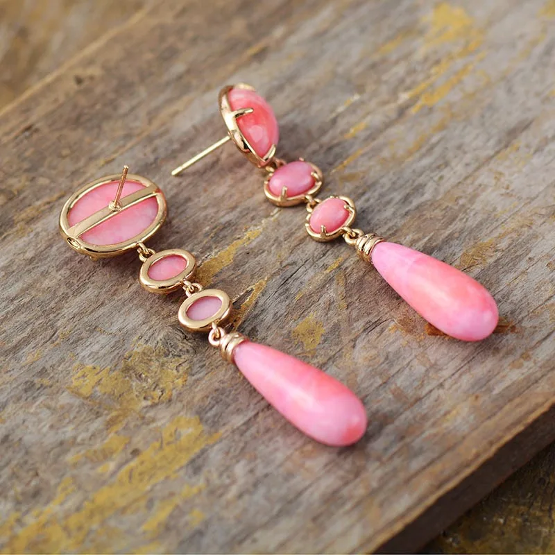 Women Drop Earrings Jewelry Pink Semiprecious Stone Dangle Earring Designer Luxury Jewelry Wholesale Dropshipping - Image 3
