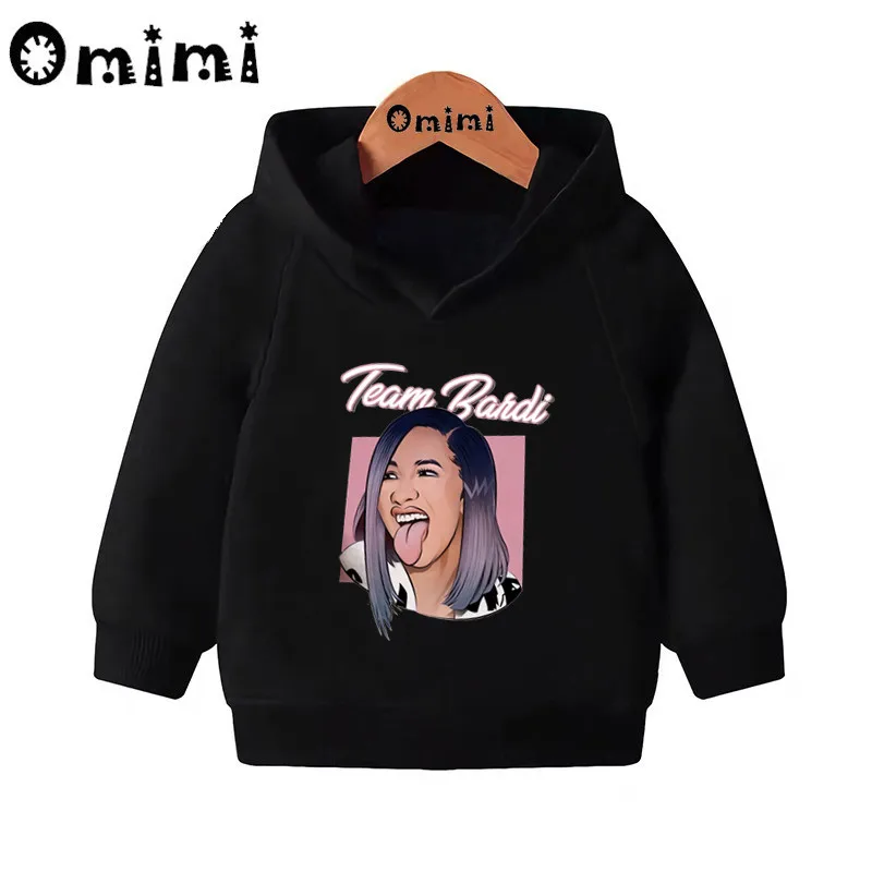 Детские толстовки в стиле «хип-хоп» с принтом «Rapper Cardi»; детские толстовки с капюшоном; пуловер для малышей; повседневные топы для девочек и мальчиков; осенняя одежда; KMT5260 - Цвет: Black-5260G