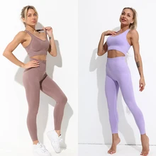 Conjunto de calça legging sem costura feminino, roupa esportiva fitness para ginástica e ioga com top curto e roupa de treino