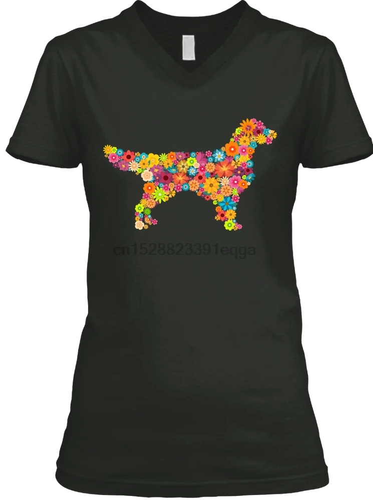 Men T Shirt Golden Retriever Flower (V-Neck) Women t-shirt |