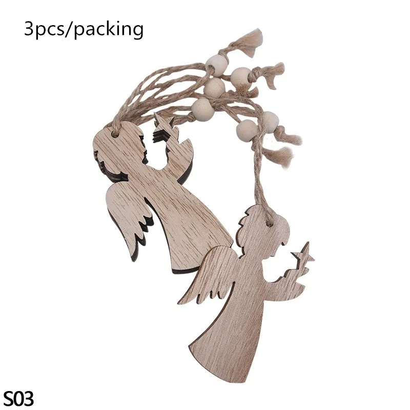 3/6 шт рождественские деревянные Подвески полые снежинки елочные украшения для нового года рождественские подвесные украшения для вечеринки детский подарок - Цвет: S03