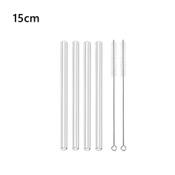 Eco-Friendly 6 Short Glass Drinking Straws - Reusable, Dishwasher Safe, Set of 4 for Smoothies & Milkshakes (15cm Straight)
