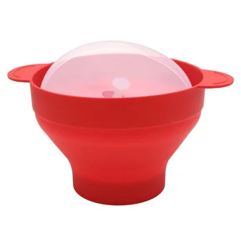 

Microwave Popcorn Popper Collapsible Silicone Bowl with Lid and Handles(Red)
