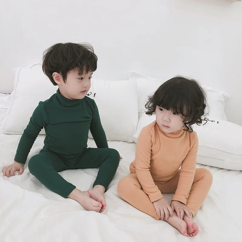 Fall and Winter New Ground Long Sleeve Medium and High Neck Suit for Children's Pajamas for Boys and Girls