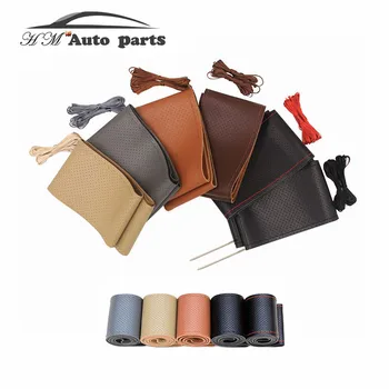 

38cm DIY Car Steering Wheel Cover Genuine Leather Steering Covers For Peugeot Toyota Chevrolet VW Kia Nissan steering-wheels