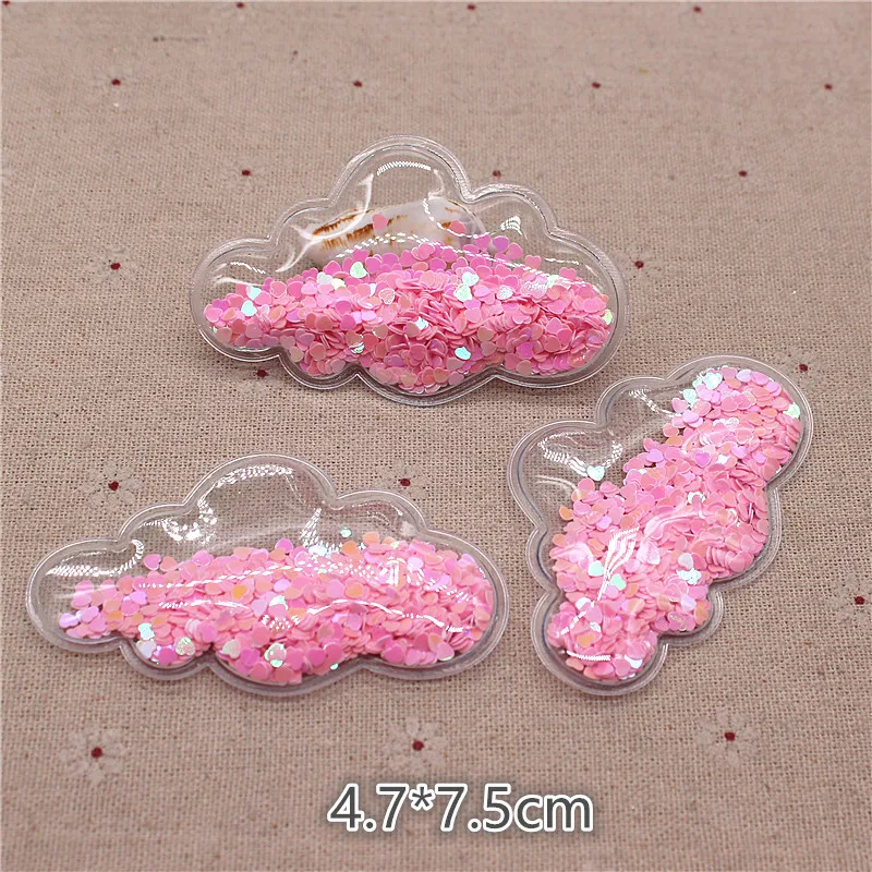 

10pcs 4.7*7.5cm Transparent Bling Pink Sequins Quicksand Cloud Appliques for Kids Clip DIY Hair Clip Accessories