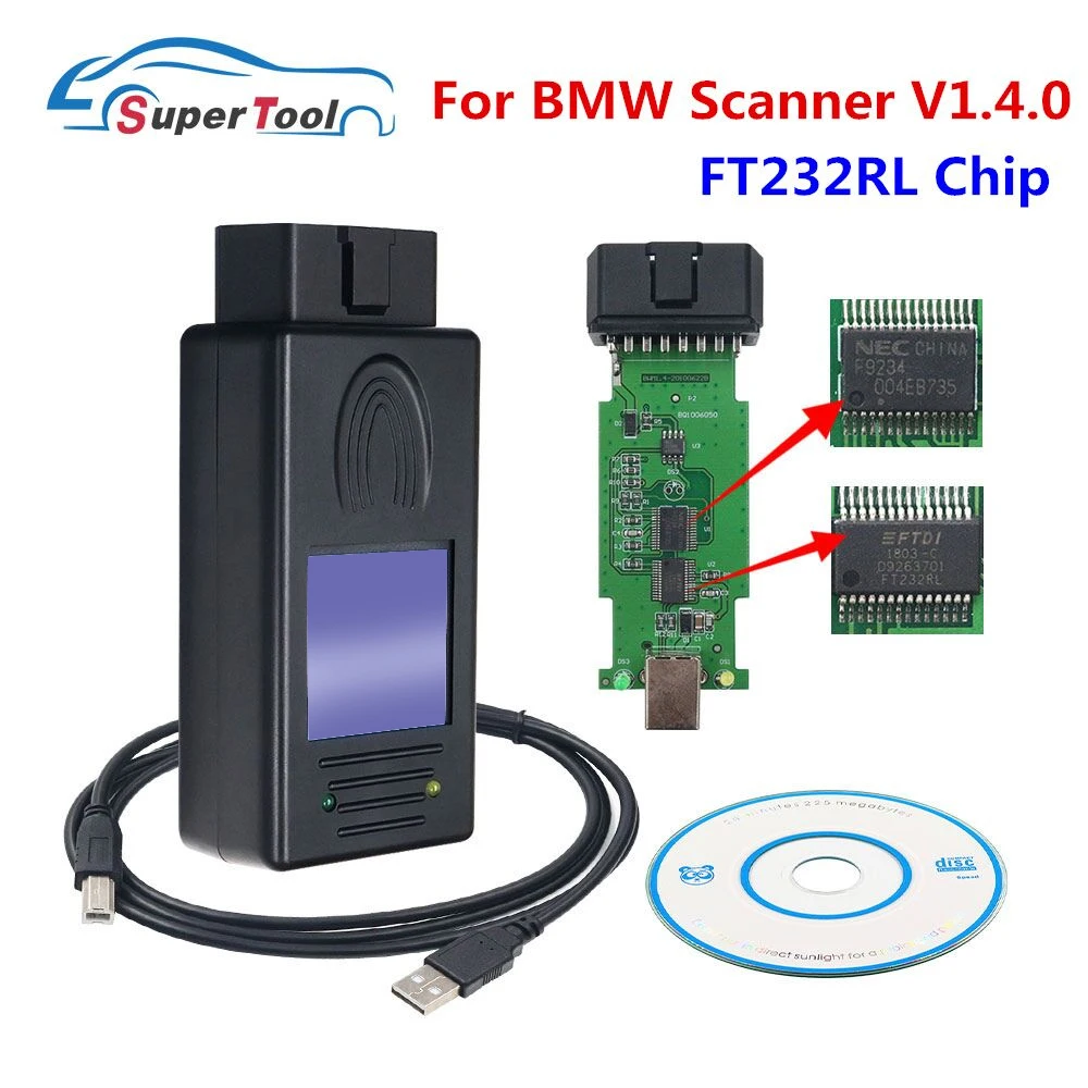 OBD2 Scanner For BMW Scanner Tool Unlock Version 1.4 With FT232RL Chip PA Soft V1.4.0
