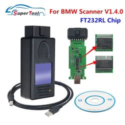 Scanner automatique pour BMW, outil de déverrouillage, Version 1.4, avec puce PA FT232RL, logiciel V1.4.0, qualité A ++, OBD2, 1.4.0, 1.4 