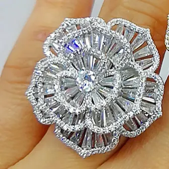 A Silver GODKI роскошный Багет CZ Camelia цветок смелые кольца с цирконием камни женские вечерние ювелирные изделия высокого качества - Цвет основного камня: A Silver