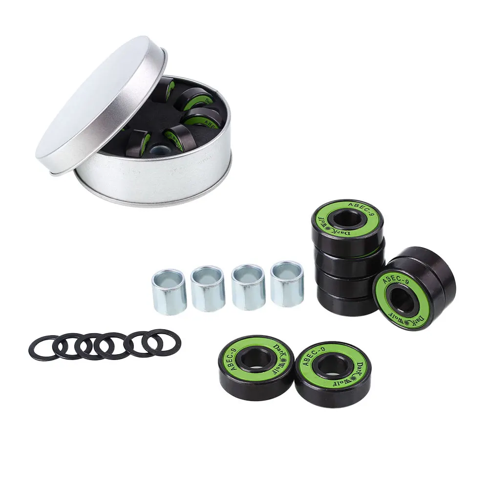 8pcs Skateboard Longboard Roller Skate Bearings with Washer Spacer Box Kit Black Sports Aaccessories Sports Supply Birthday Gift