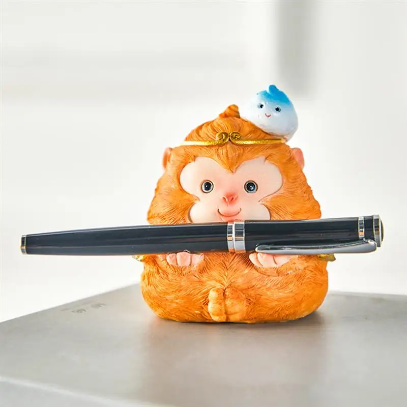 1 Pc Monkey King Shape Ornament Desktop Pen Holder Resin Craft Adornment (Orange) | Дом и сад