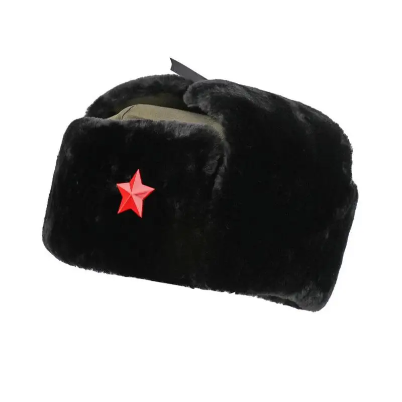 56-60cm Winter Soviet Army Military Badge Hat Outdoor Trapper Aviator Earflap Hat Warmth Hats Caps Cap Bomber Windproof V5E5 mad bomber hat mens