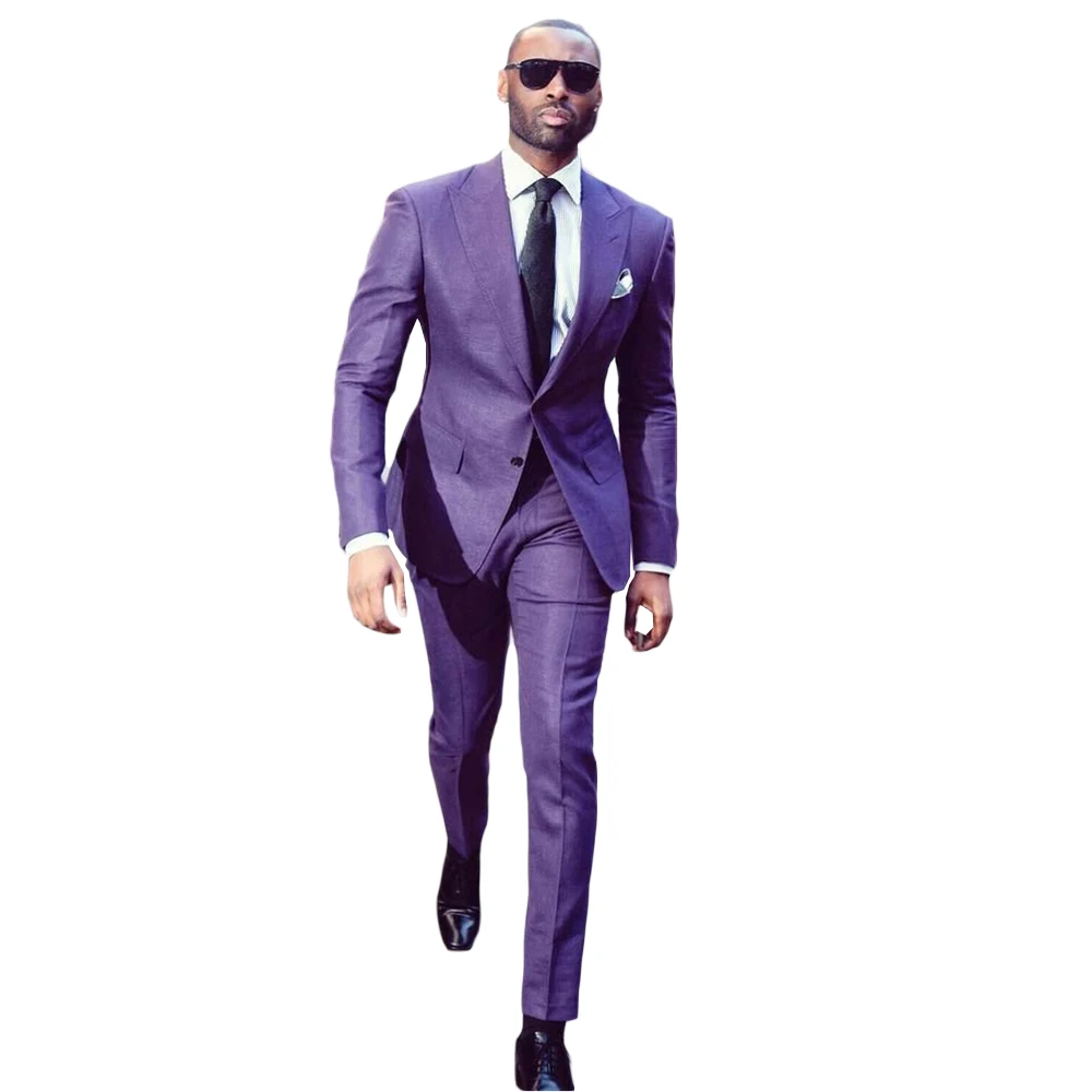 Purple Men Suits Two Piece Coat &amp; Pants Made Peaked Lapel Suit Colorful Outfit
