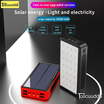 

real 30000mAh Solar Power Bank for Iphone Xiaomi Samsung Large Capacity Portable Charger Outdoor Power Bank LED Waterproof