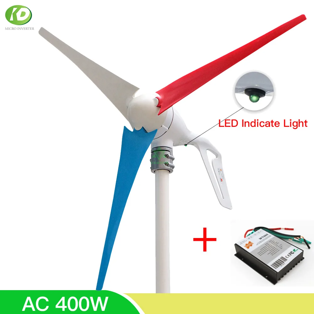 400W Wind Turbine Generator DC 12V 24V 3/5 Blade with windmill Charge Controller 