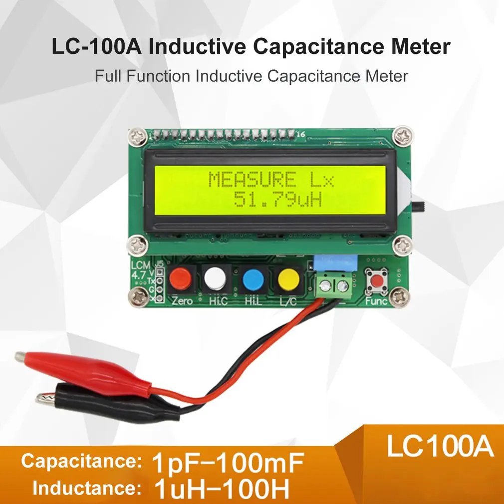 LC100A цифровой ЖК-дисплей емкость LC метр Индуктивный тестер индуктивности конденсатор Таблица 1pF-100mF 1uH-100H