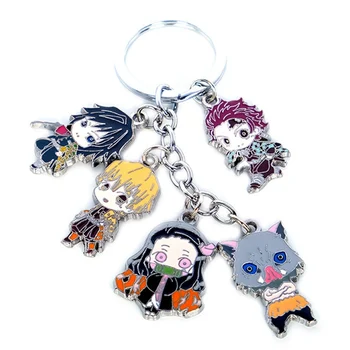 

5 In 1 Anime Demon Slayer Cute Keychain Cosplay Cartoon Figure Acrylic Double Sided Transparent Pendant Jewelry Fans Gifts