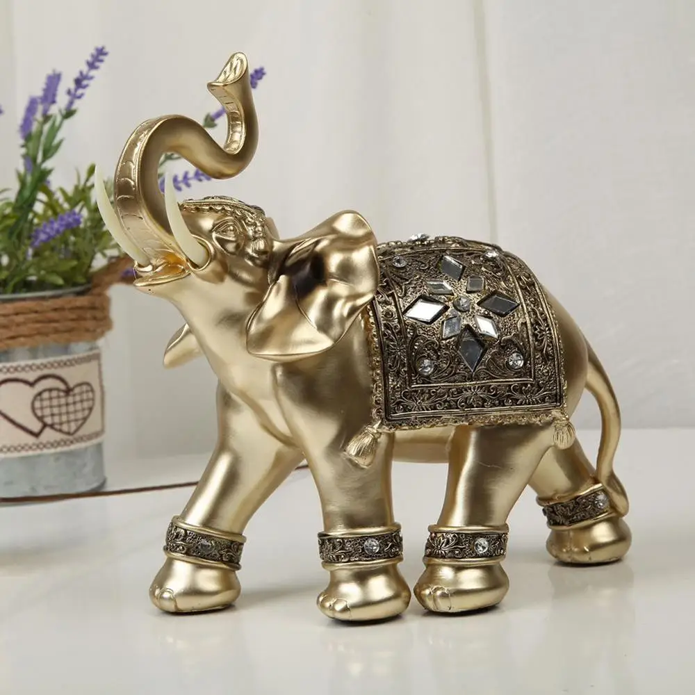 

Elephant Figurine Decoration Feng Shui Resin Craft Gold Lucky Elephant Ornament Miniature Figurines Desk Decoration