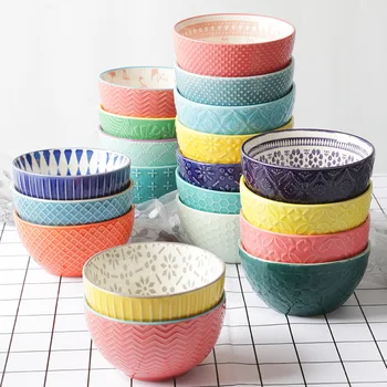 

Creative embossed ceramic tableware household seasoning bowl insulation 4.5 inch dessert snack small bowl chinese japanese style