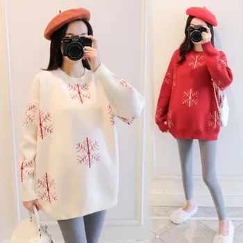 

Explosion models fashion maternity dress autumn and winter models snowflake pattern round neck solid color maternity sweater