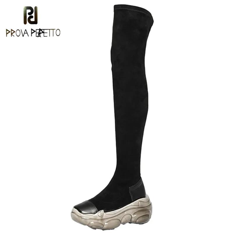 

Prova Perfetto Woman Stretch Boots Sexy Over Knee Boots Women Platform Shoes Waterproof Casual Shoes Botas Mujer Invierno 2020