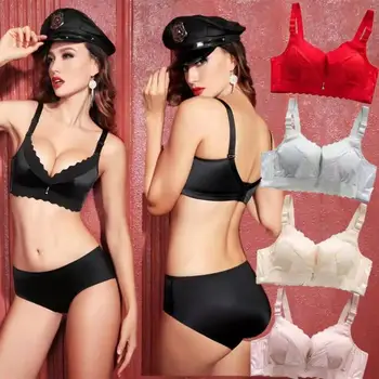 

Ladies seamless bra set underwear sexy and comfortable without rims super gathered small chest thickening adjustment bra thin