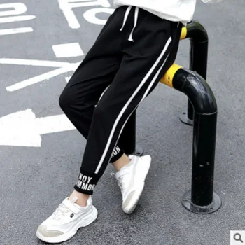 

Children's Sports Pant New 2020 Spring and Autumn Girls Patchowrk Letter Black Color Sports Side Striped Trousers Size4-14 ly262