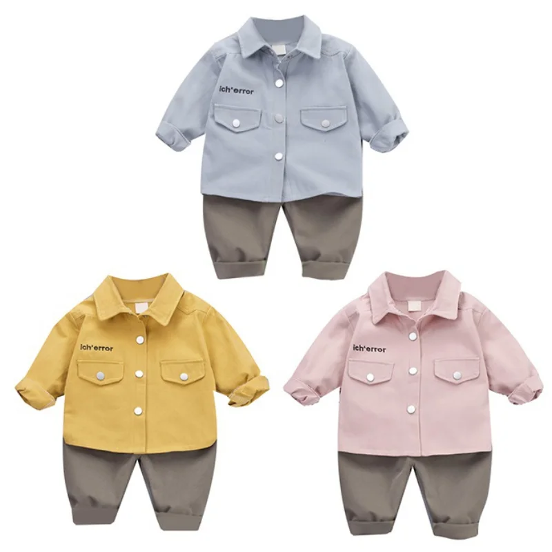 

Autumn Children Baby Boys Sets Cute Casual Long Sleeve Letters Print Shirt Tops And Pants Trouser Set