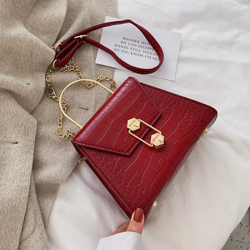 Женские сумки через плечо из искусственной кожи с узором «крокодиловая кожа», качественная модная сумка через плечо, дамские сумочки и кошельки - Цвет: Красный